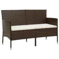  3-Seater Garden Sofa with Cushion Brown Poly Rattan