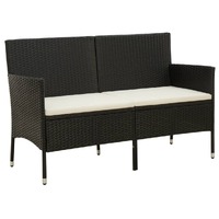  3-Seater Garden Sofa with Cushion Black Poly Rattan