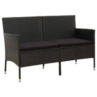  3-Seater Garden Sofa with Cushion Black Poly Rattan