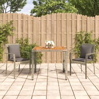  3 Piece Garden Dining Set with Cushions Grey Poly Rattan