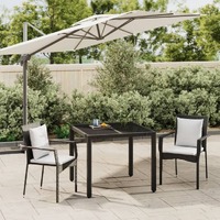  3 Piece Garden Dining Set with Cushions Black Poly Rattan