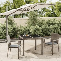  3 Piece Garden Dining Set with Cushions Grey Poly Rattan