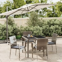  5 Piece Garden Dining Set with Cushions Grey Poly Rattan