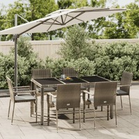  7 Piece Garden Dining Set with Cushions Grey Poly Rattan