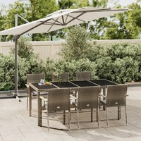  7 Piece Garden Dining Set with Cushions Grey Poly Rattan