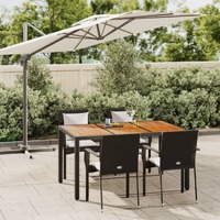  5 Piece Garden Dining Set with Cushions Black Poly Rattan