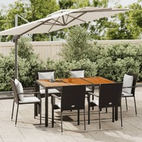  7 Piece Garden Dining Set with Cushions Black Poly Rattan