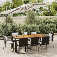  9 Piece Garden Dining Set with Cushions Black Poly Rattan