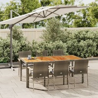  7 Piece Garden Dining Set with Cushions Grey Poly Rattan