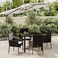  5 Piece Garden Dining Set with Cushions Black Poly Rattan