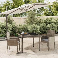  3 Piece Garden Dining Set with Cushions Grey Poly Rattan