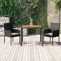  3 Piece Garden Dining Set with Cushions Black Poly Rattan