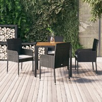  5 Piece Garden Dining Set with Cushions Black Poly Rattan