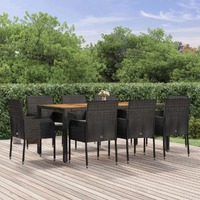  9 Piece Garden Dining Set with Cushions Black Poly Rattan