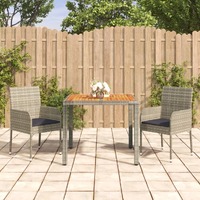  3 Piece Garden Dining Set with Cushions Grey Poly Rattan