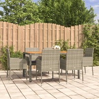  7 Piece Garden Dining Set with Cushions Grey Poly Rattan