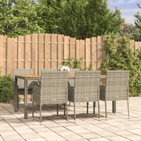  7 Piece Garden Dining Set with Cushions Grey Poly Rattan