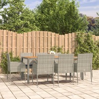  9 Piece Garden Dining Set with Cushions Grey Poly Rattan