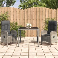  3 Piece Garden Dining Set with Cushions Grey Poly Rattan