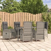  7 Piece Garden Dining Set with Cushions Grey Poly Rattan
