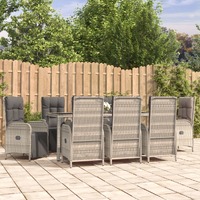  9 Piece Garden Dining Set with Cushions Grey Poly Rattan