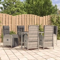  7 Piece Garden Dining Set with Cushions Grey Poly Rattan