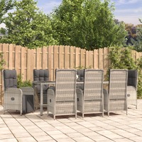  9 Piece Garden Dining Set with Cushions Grey Poly Rattan