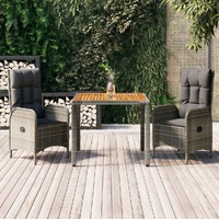 3 Piece Garden Dining Set with Cushions Grey Poly Rattan