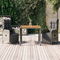  3 Piece Garden Dining Set with Cushions Grey Poly Rattan