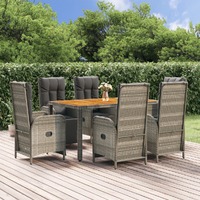  7 Piece Garden Dining Set with Cushions Grey Poly Rattan