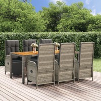  7 Piece Garden Dining Set with Cushions Grey Poly Rattan