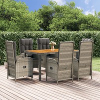  7 Piece Garden Dining Set with Cushions Grey Poly Rattan