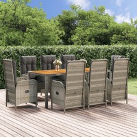  9 Piece Garden Dining Set with Cushions Grey Poly Rattan