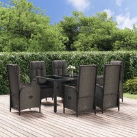  7 Piece Garden Dining Set with Cushions Black and Grey Poly Rattan