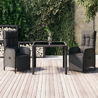  3 Piece Garden Dining Set with Cushions Black Poly Rattan