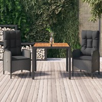  3 Piece Garden Dining Set with Cushions Black Poly Rattan