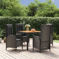  5 Piece Garden Dining Set with Cushions Black Poly Rattan