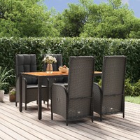  5 Piece Garden Dining Set with Cushions Black Poly Rattan