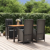  5 Piece Garden Dining Set with Cushions Black Poly Rattan