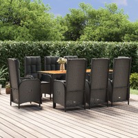  9 Piece Garden Dining Set with Cushions Black Poly Rattan