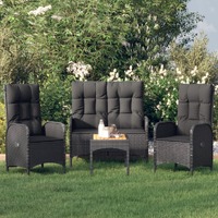  4 Piece Garden Dining Set with Cushions Black Poly Rattan