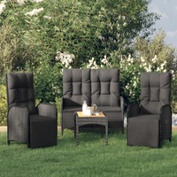 4 Piece Garden Dining Set with Cushions Black Poly Rattan