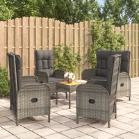  5 Piece Garden Dining Set with Cushions Grey Poly Rattan