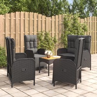  5 Piece Garden Dining Set with Cushions Black Poly Rattan