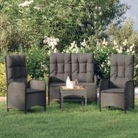  3 Piece Garden Dining Set with Cushions Black Poly Rattan