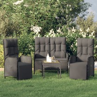  3 Piece Garden Dining Set with Cushions Black Poly Rattan