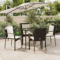  5 Piece Garden Dining Set with Cushions Black Poly Rattan
