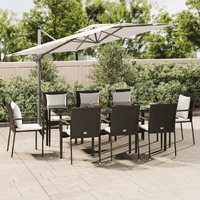  9 Piece Garden Dining Set with Cushions Black Poly Rattan