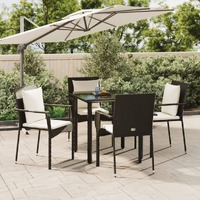  5 Piece Garden Dining Set with Cushions Black Poly Rattan