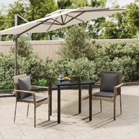  3 Piece Garden Dining Set with Cushions Black and Grey Poly Rattan
